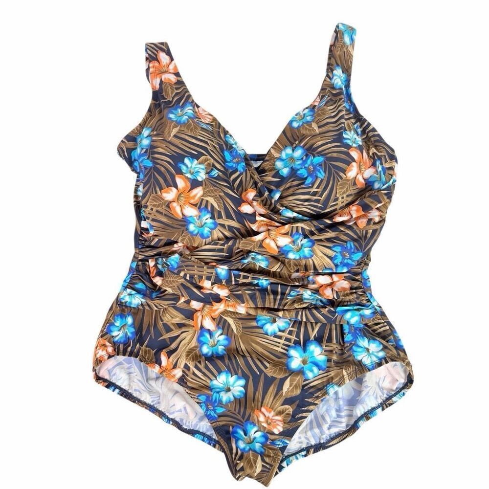 Lands End Plus Size 20W SlenderSuit V-neck Wrap Tummy Control Swimsuit NWOT